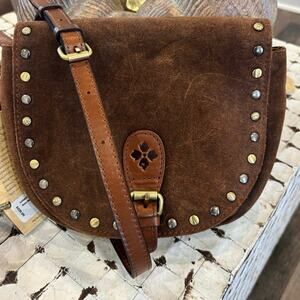 Patricia Nash Isola Flap Crossbody Whiskey Brown Washed Burnished Suede NWT boho